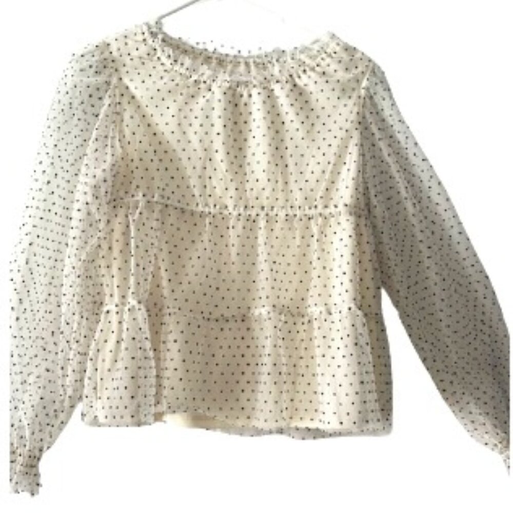 Off-White Polka Dot, sheer, Long Sleeve Blouse